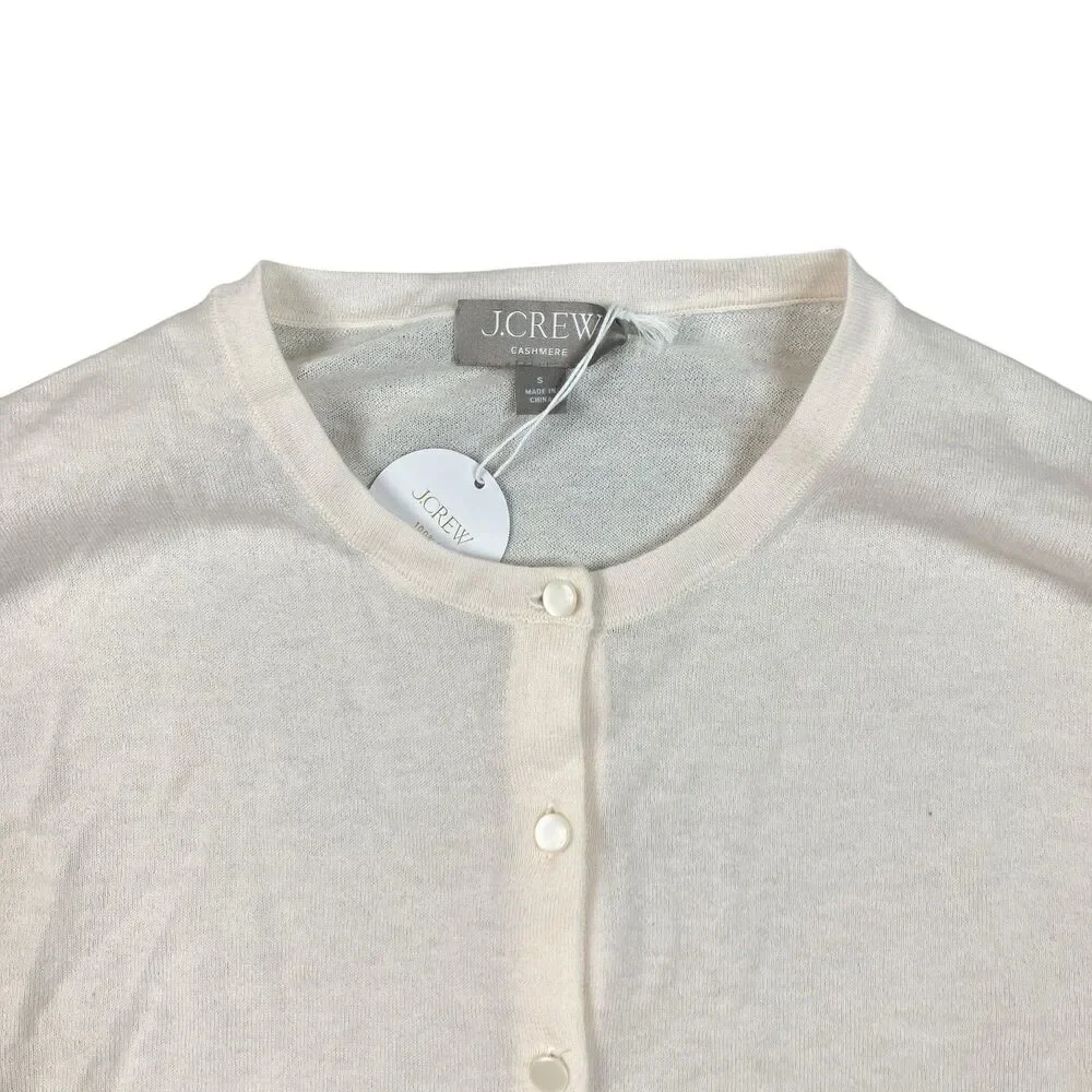 J Crew Cashmere Cardigan Women S Ivory Cropped Button Front Featherweight BZ400